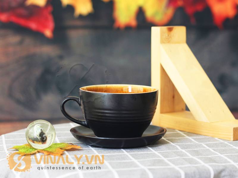 Ly sứ cafe cappuccino gốm đen