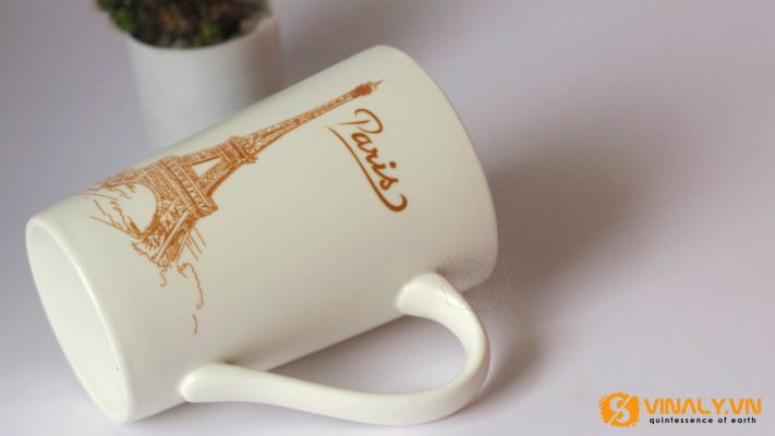 Ly sứ trắng vát men mát 420ml in hình tháp Eiffel-Paris