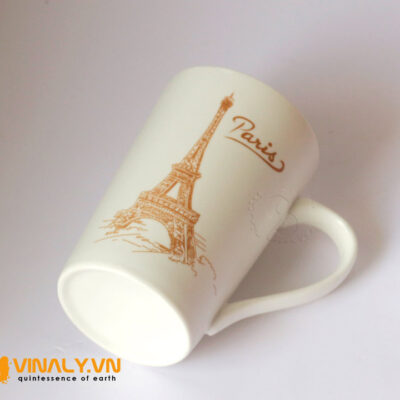 Ly sứ trắng vát men mát 420ml in hình tháp Eiffel-Paris