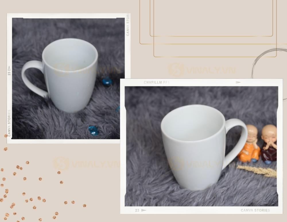 CỐC SỨ IN LOGO - LY SỨ TRẮNG BẦU 3 SIZE